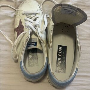 Golden Goose White Sneakers with Blue and Pink Star- like new!!!
